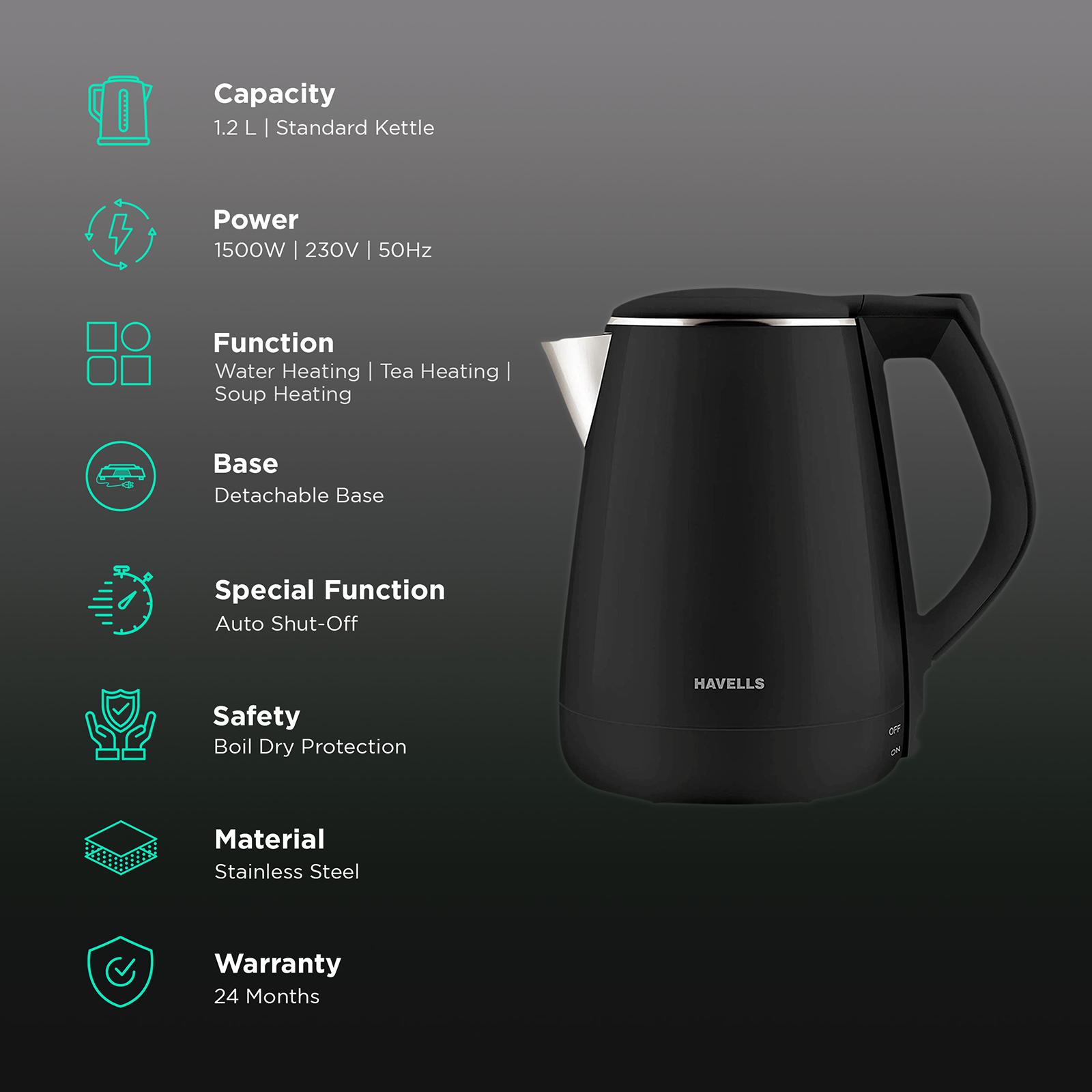 Havells aqua plus black deals 1500w kettle